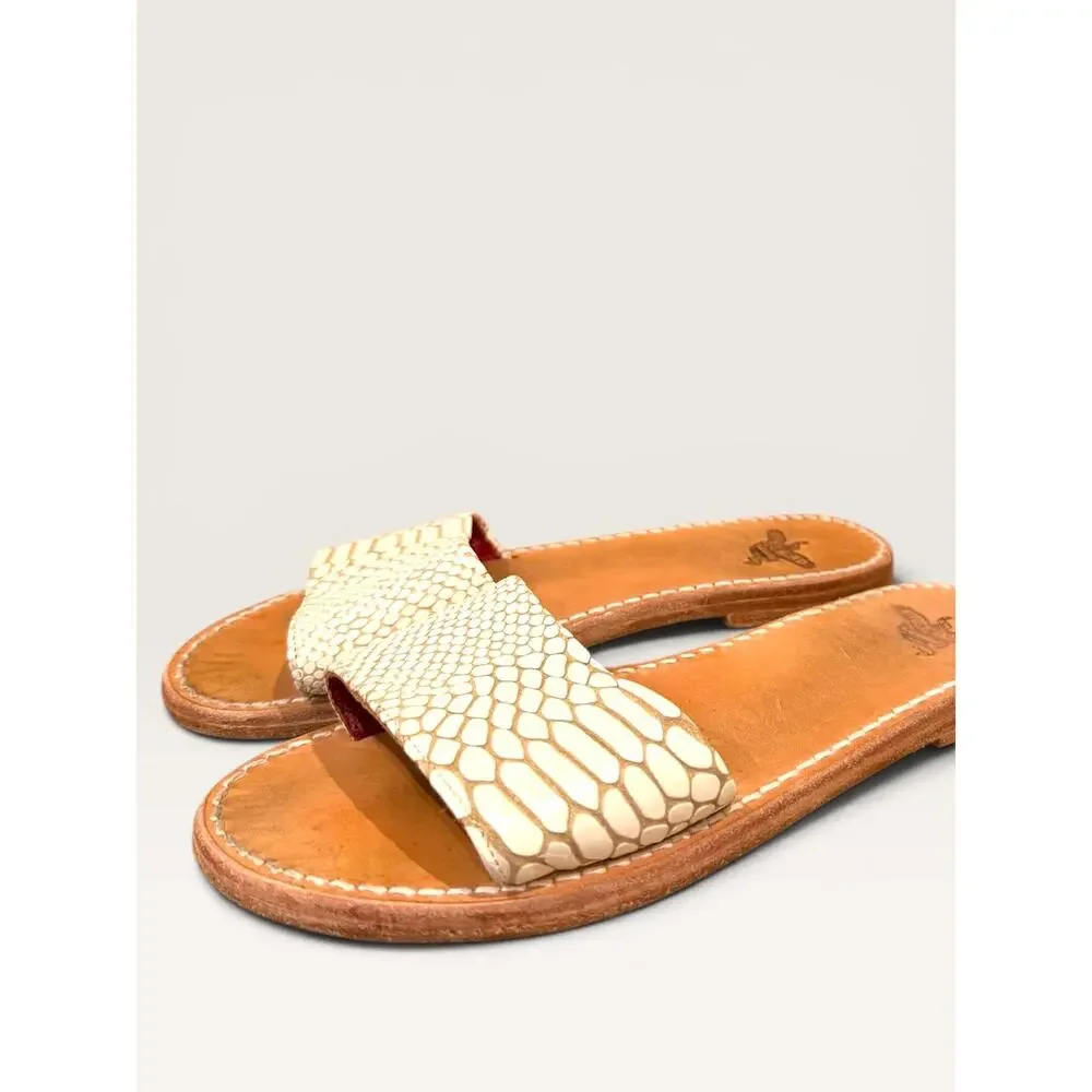 FREEBIRD BY STEVEN Golden Snake Print Leather Flat Slide Cream 8 EUC - Picture 3 of 4